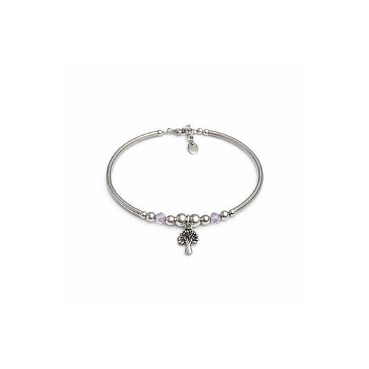 925 Sterling Silver Tree of Life Charm Bracelet with Lavender Crystal Beads