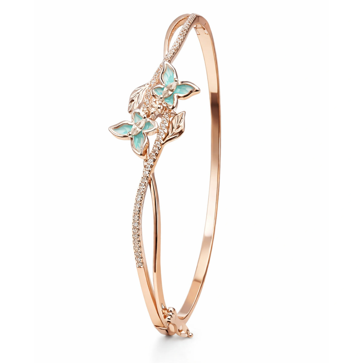 925 Silver Rose Gold Plated Floral CZ Kada Bracelet for Women