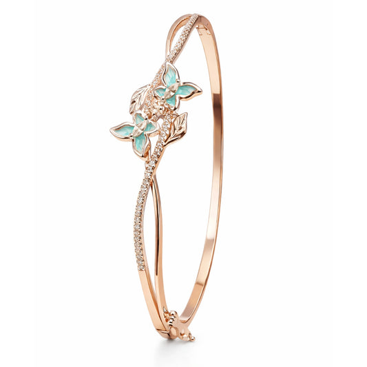 Rose Gold Plated Floral CZ Kada Bracelet for Women