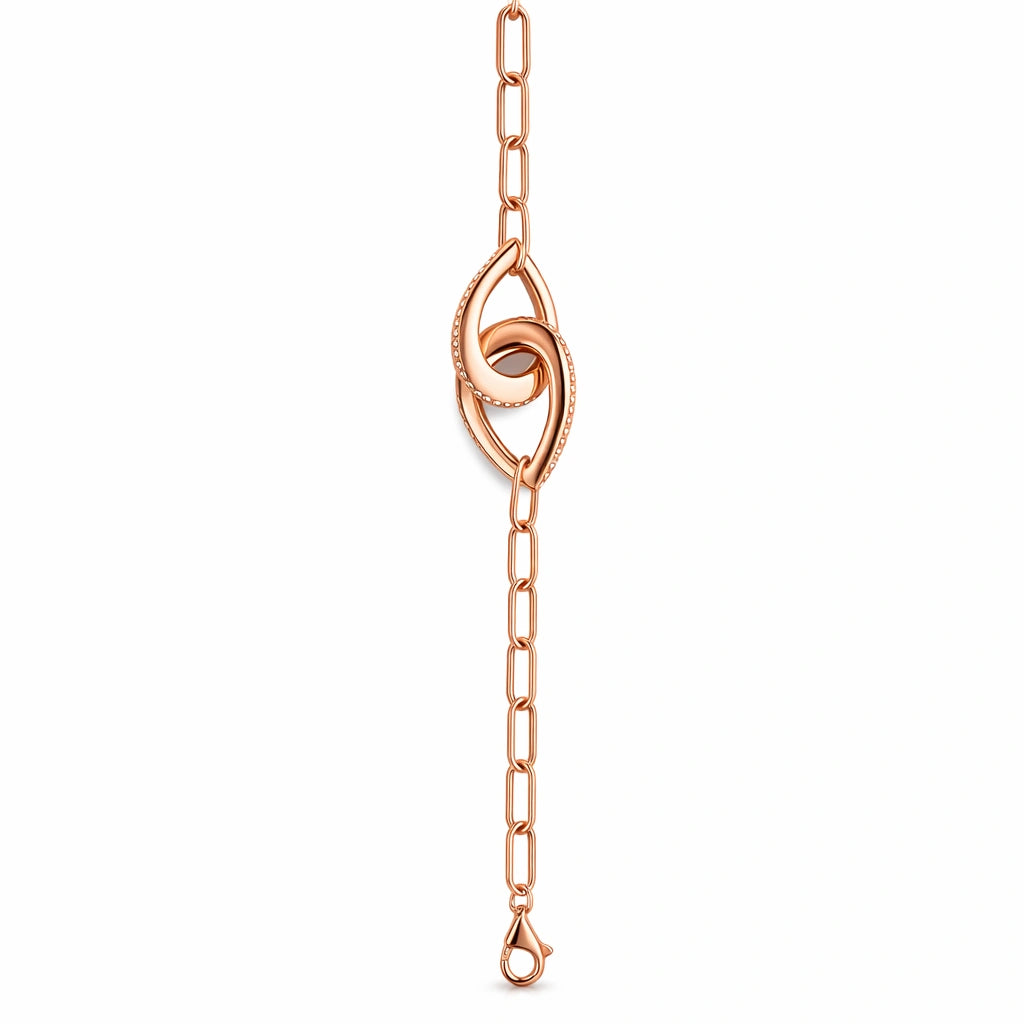 925 Sterling Silver Rose Gold Interlocking Knot Bracelet for Women