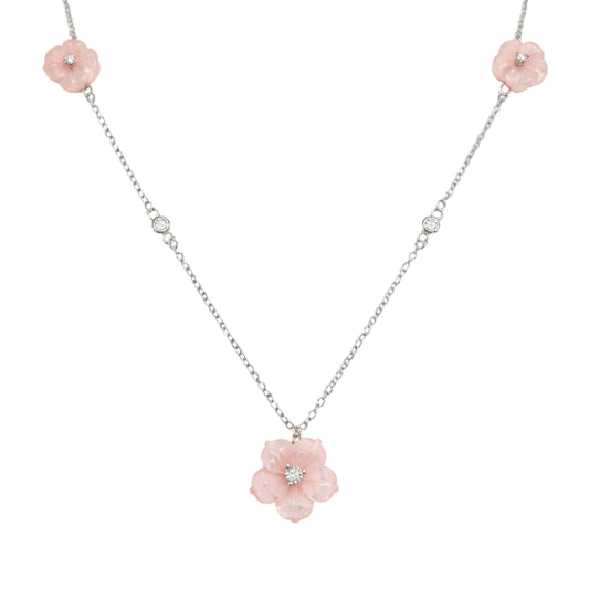 925 Sterling Silver Pink Mother of Pearl Flower Necklace
