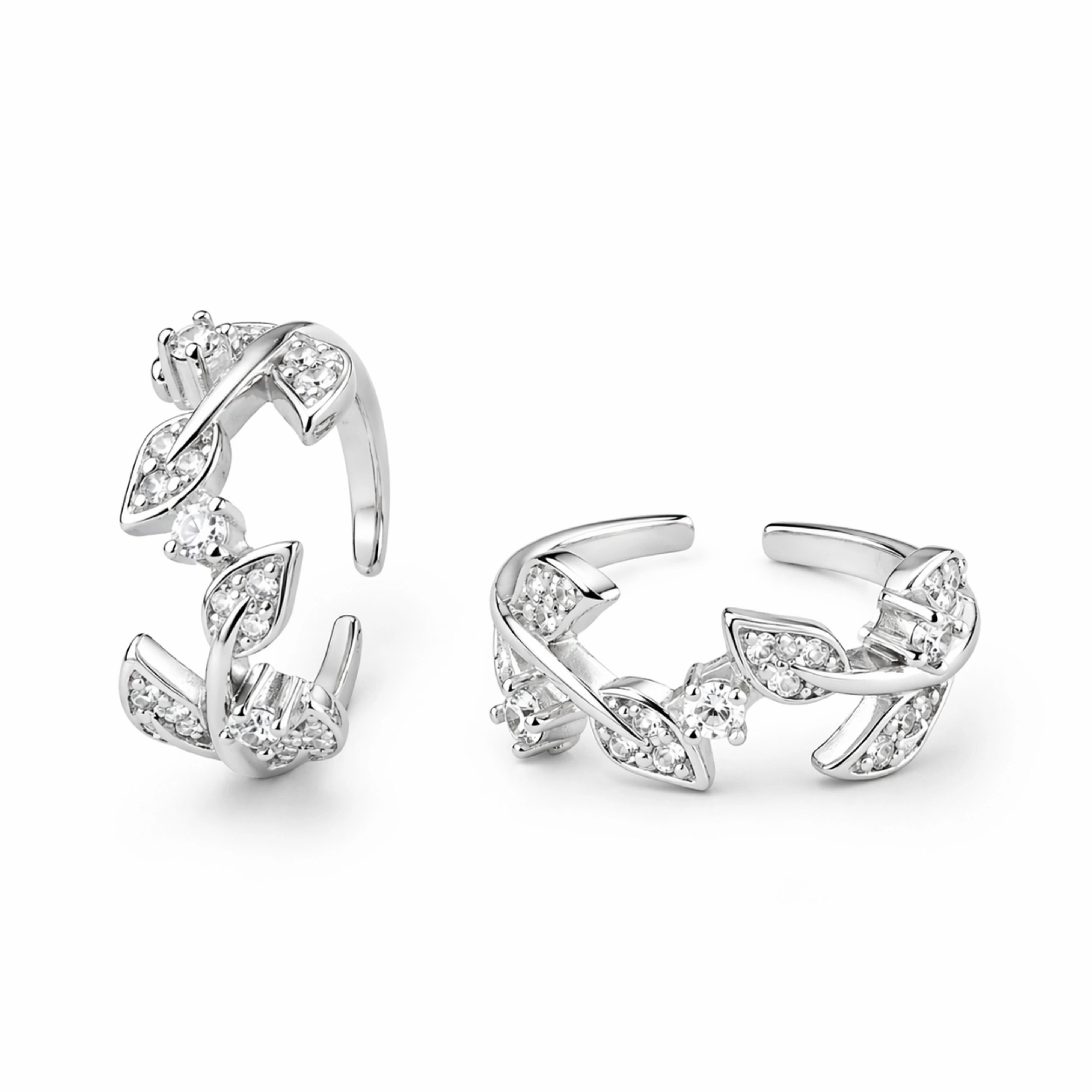 925 Sterling Silver Crystal Leaf Adjustable Ring