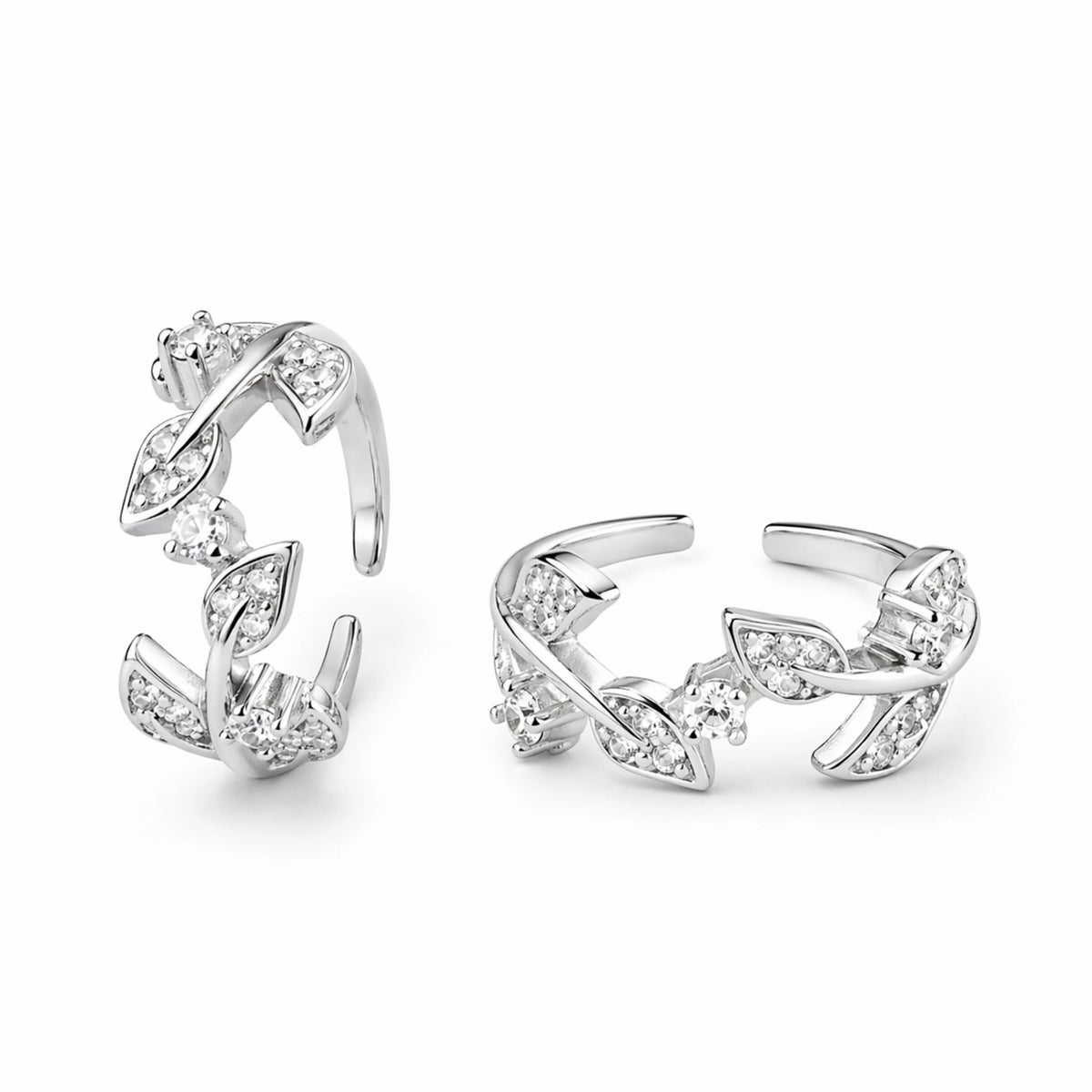 925 Sterling Silver Crystal Leaf Adjustable Ring