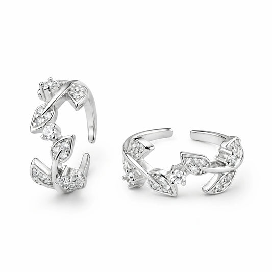 925 Sterling Silver Crystal Leaf Adjustable Ring