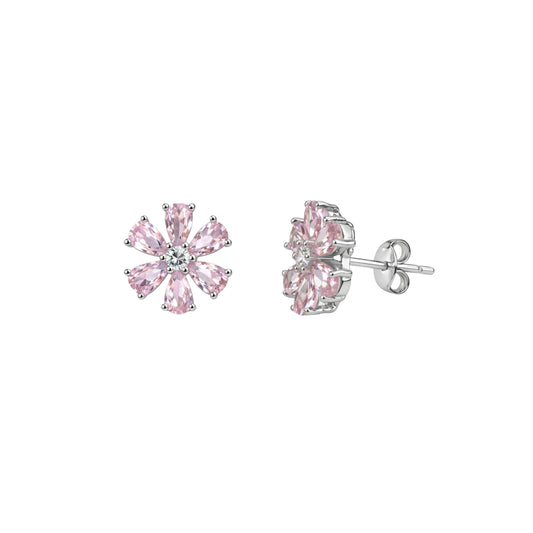 925 Sterling Silver Pink Floral Stud Earrings