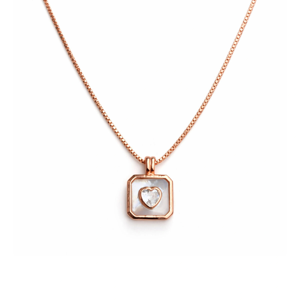 925 Sterling Silver Square Pendant with CZ Heart