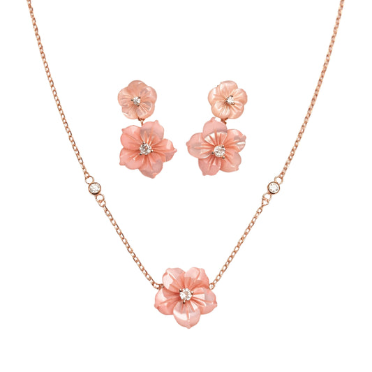 925 Sterling Silver Mother of Pearl Floral Jewelry Set