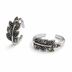 925 Sterling Silver Toe Ring | Leaf Vine Marcasite Adjustable Band