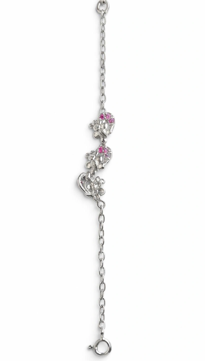 925 Sterling Silver Elephant Charm Bracelet with Pink Stones