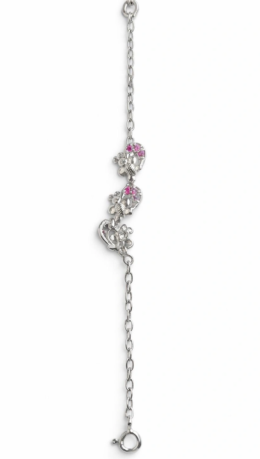925 Sterling Silver Elephant Charm Bracelet with Pink Stones