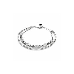 925 Sterling Silver Double Layer Bracelet with CZ Round Stations