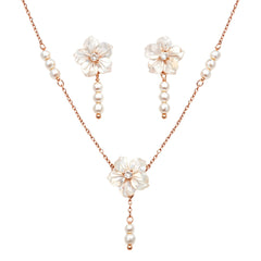 925 Sterling Silver Mother of Pearl Floral Jewelry Set with Pearls