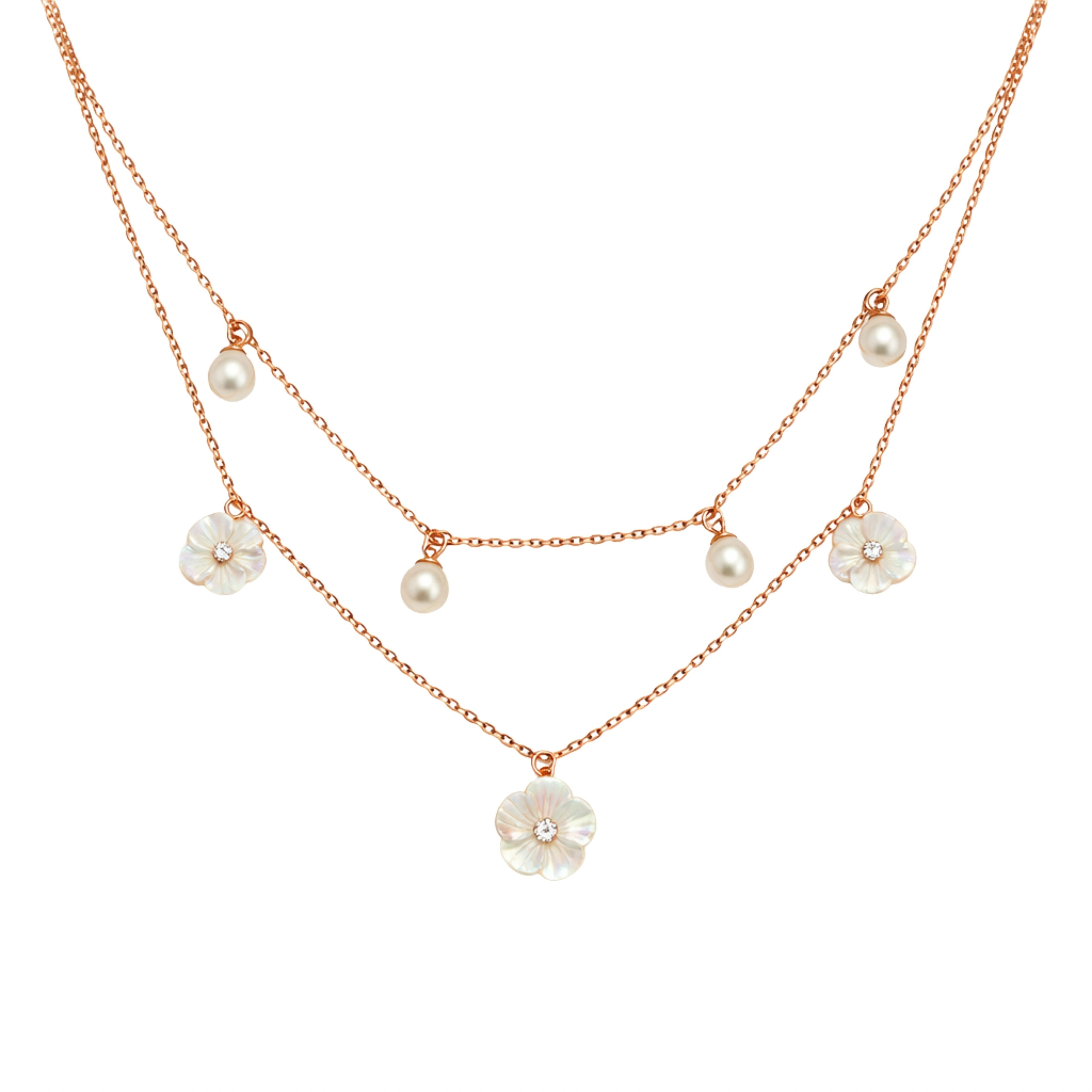 925 Sterling Silver Mother of Pearl Layered Necklace with Pearls