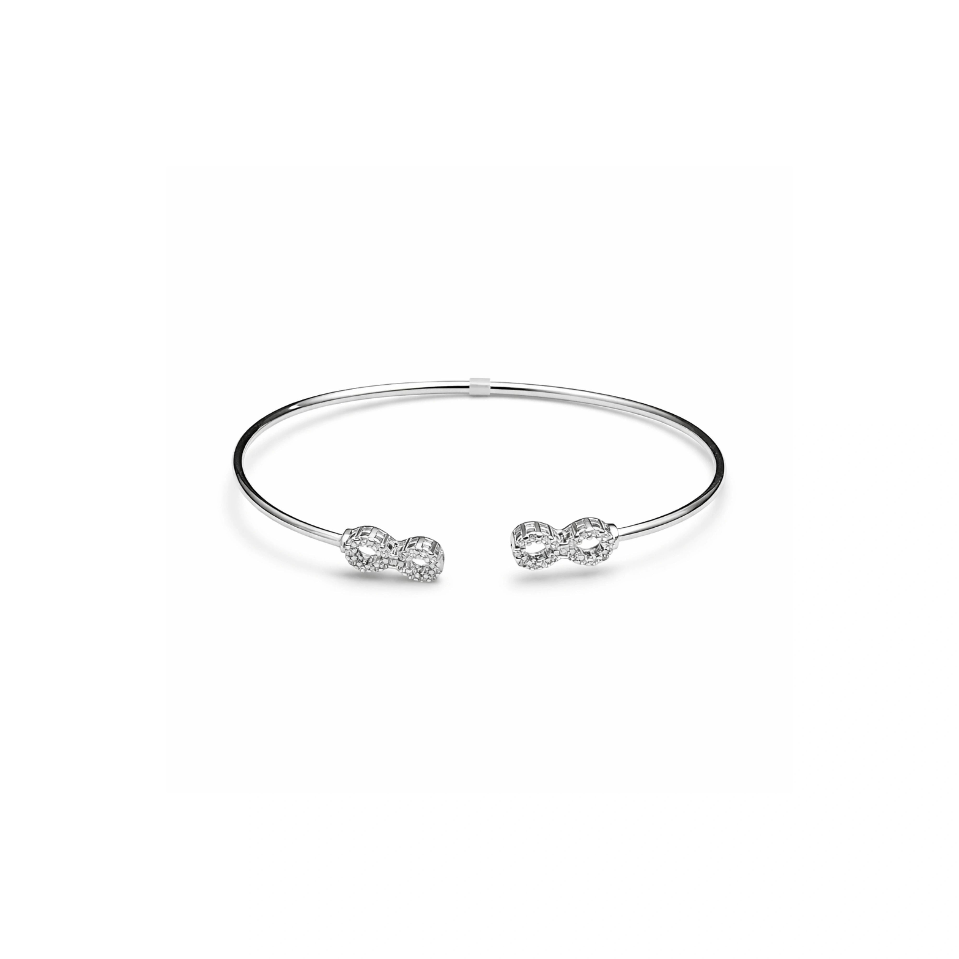925 Sterling Silver Open Cuff Bracelet with CZ Dual Knot Ends