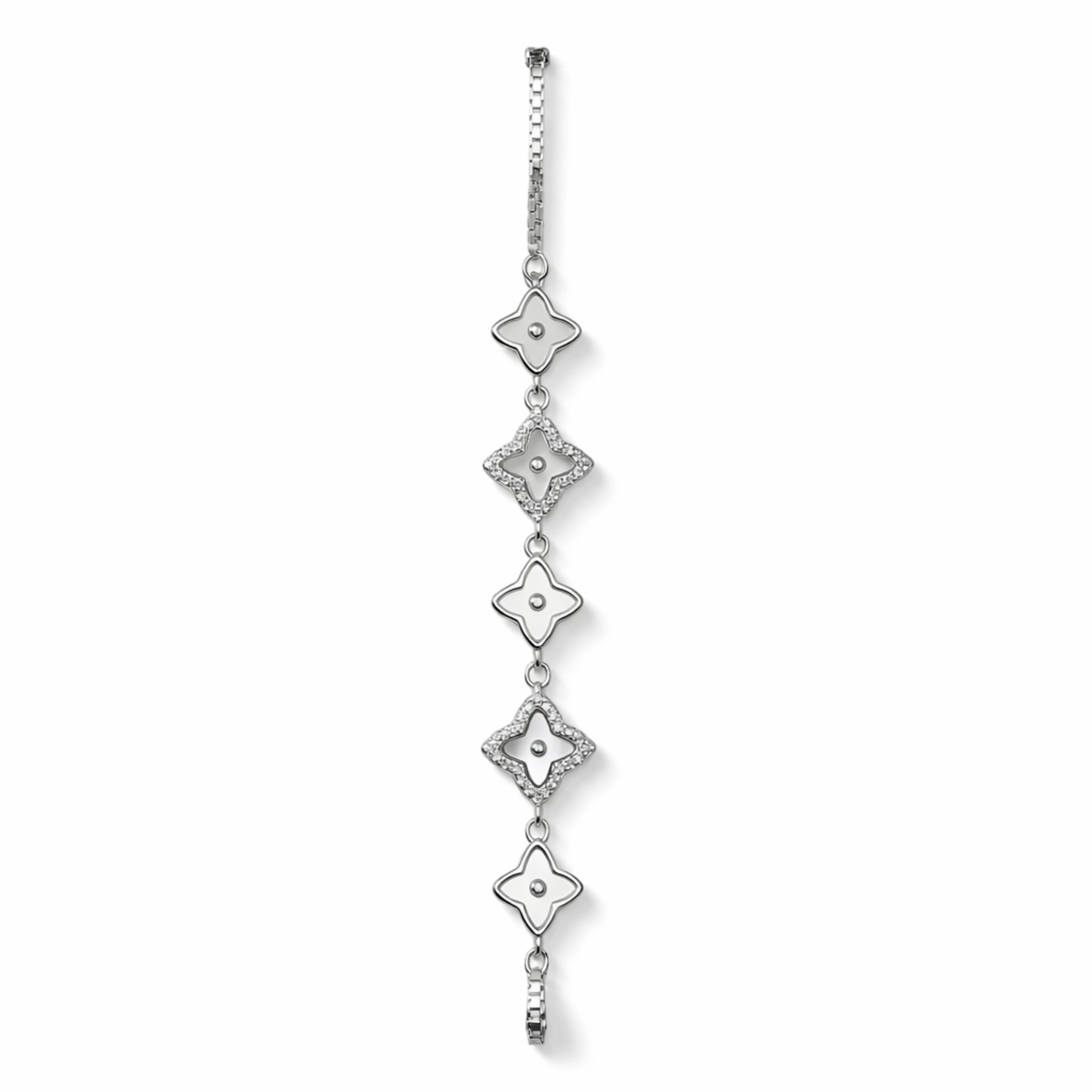 925 Sterling Silver Bracelet | Geometric Floral Motif Chain Bracelet