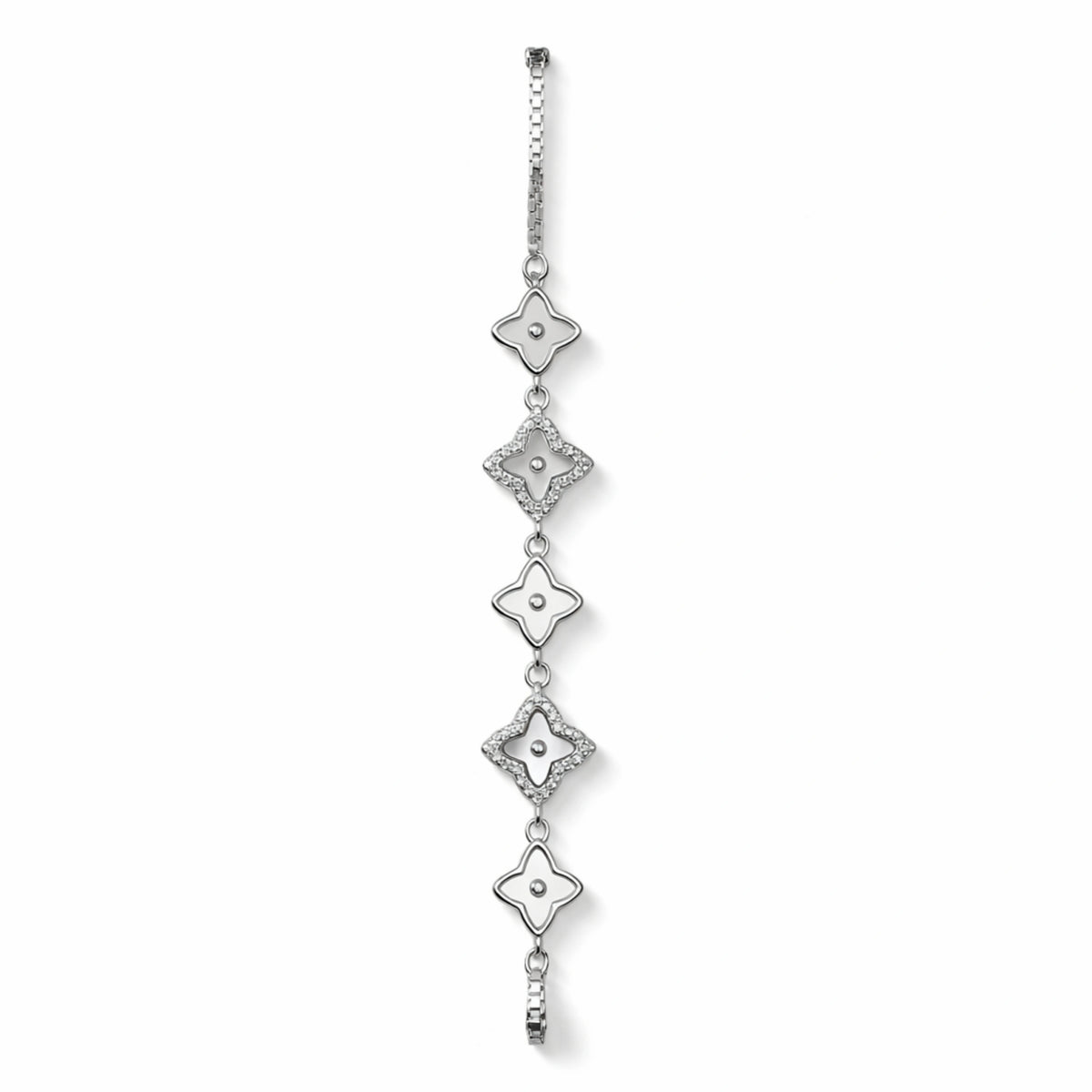 925 Sterling Silver Bracelet | Geometric Floral Motif Chain Bracelet