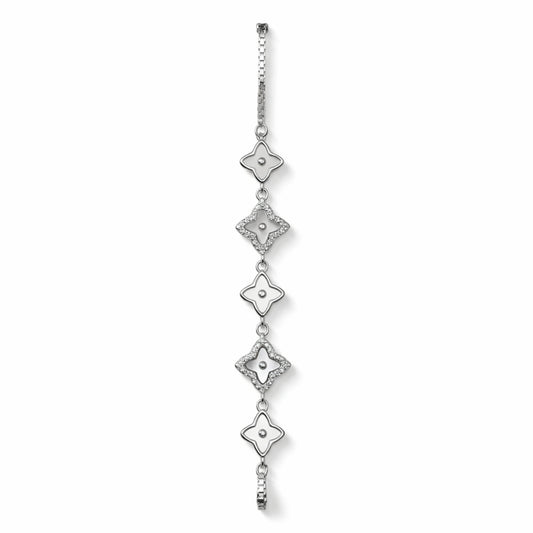 925 Sterling Silver Bracelet | Geometric Floral Motif Chain Bracelet