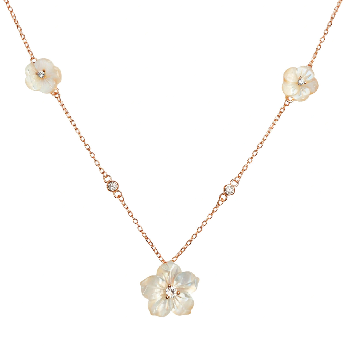 925 Sterling Silver Mother of Pearl Flower Necklace