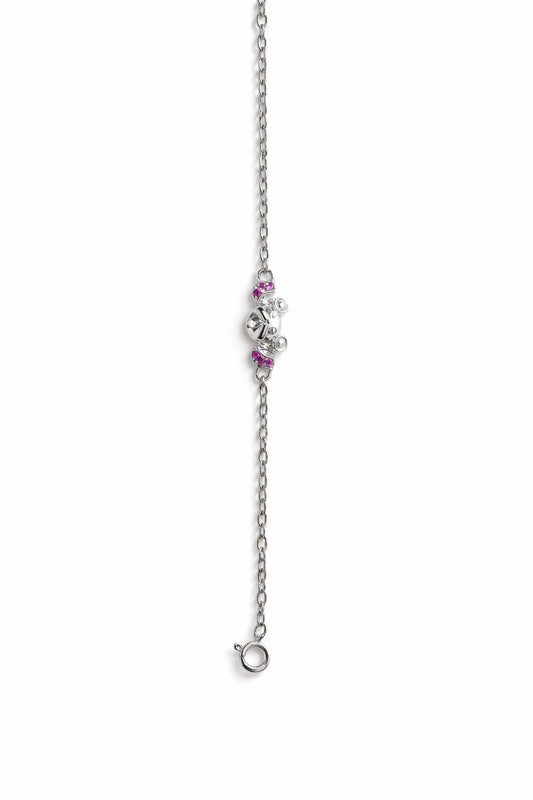925 Sterling Silver Elephant Charm Bracelet with Pink Stones for Women
