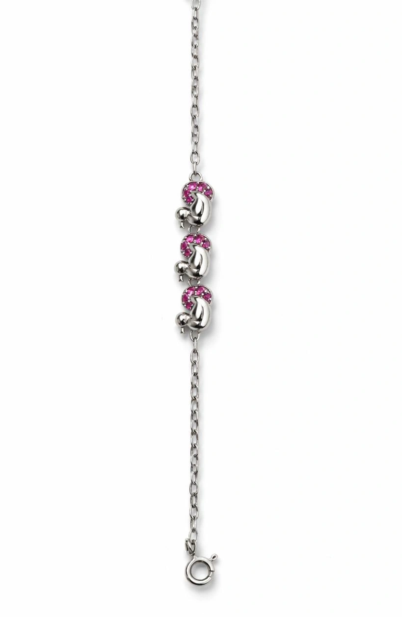 925 Sterling Silver Dolphin Charm Bracelet with Pink Crystal Accents for Women