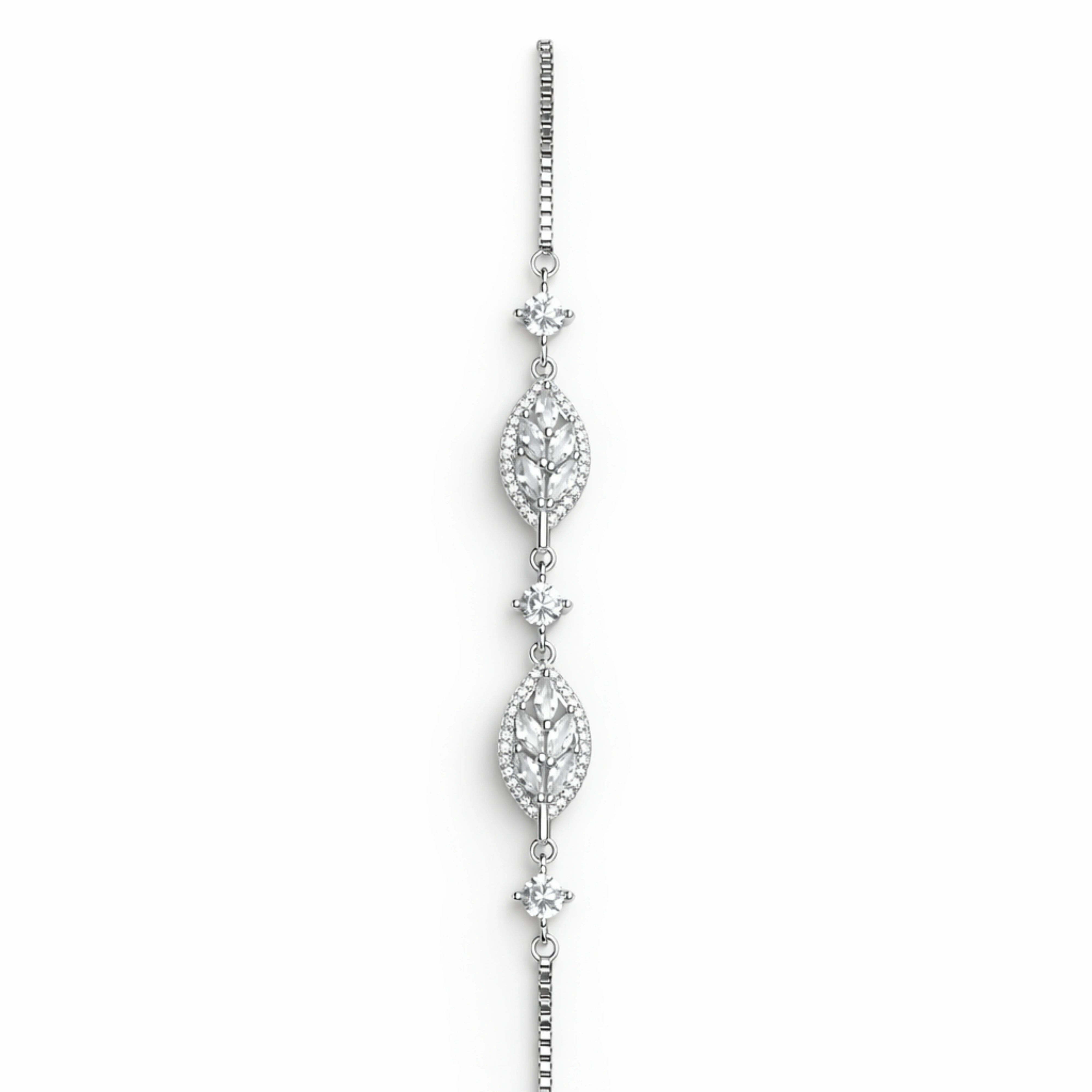 925 Sterling Silver Leaf Bracelet | Zircon Leaf Link Bracelet