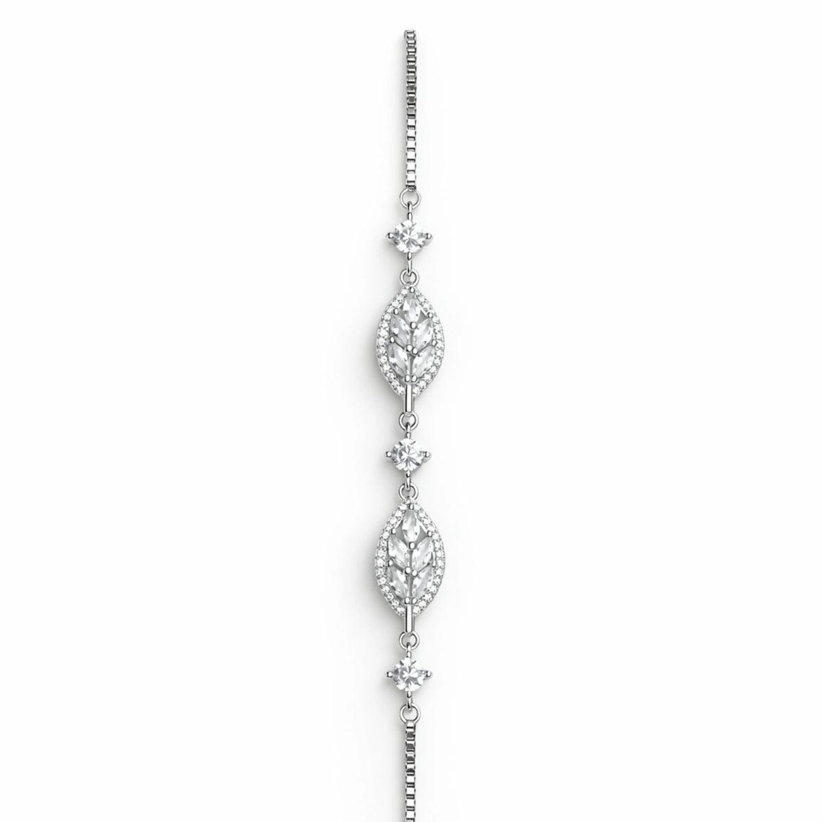 925 Sterling Silver Leaf Bracelet | Zircon Leaf Link Bracelet