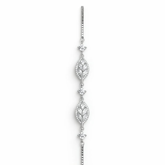 925 Sterling Silver Leaf Bracelet | Zircon Leaf Link Bracelet