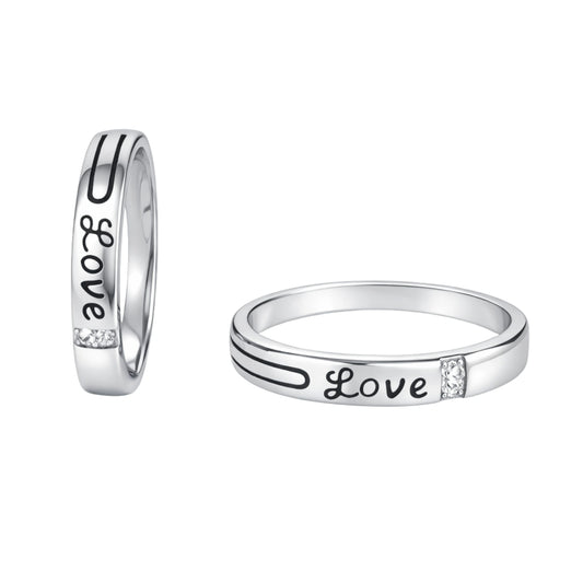 925 Sterling Silver Love Engraved Couple Rings with Cubic Zirconia