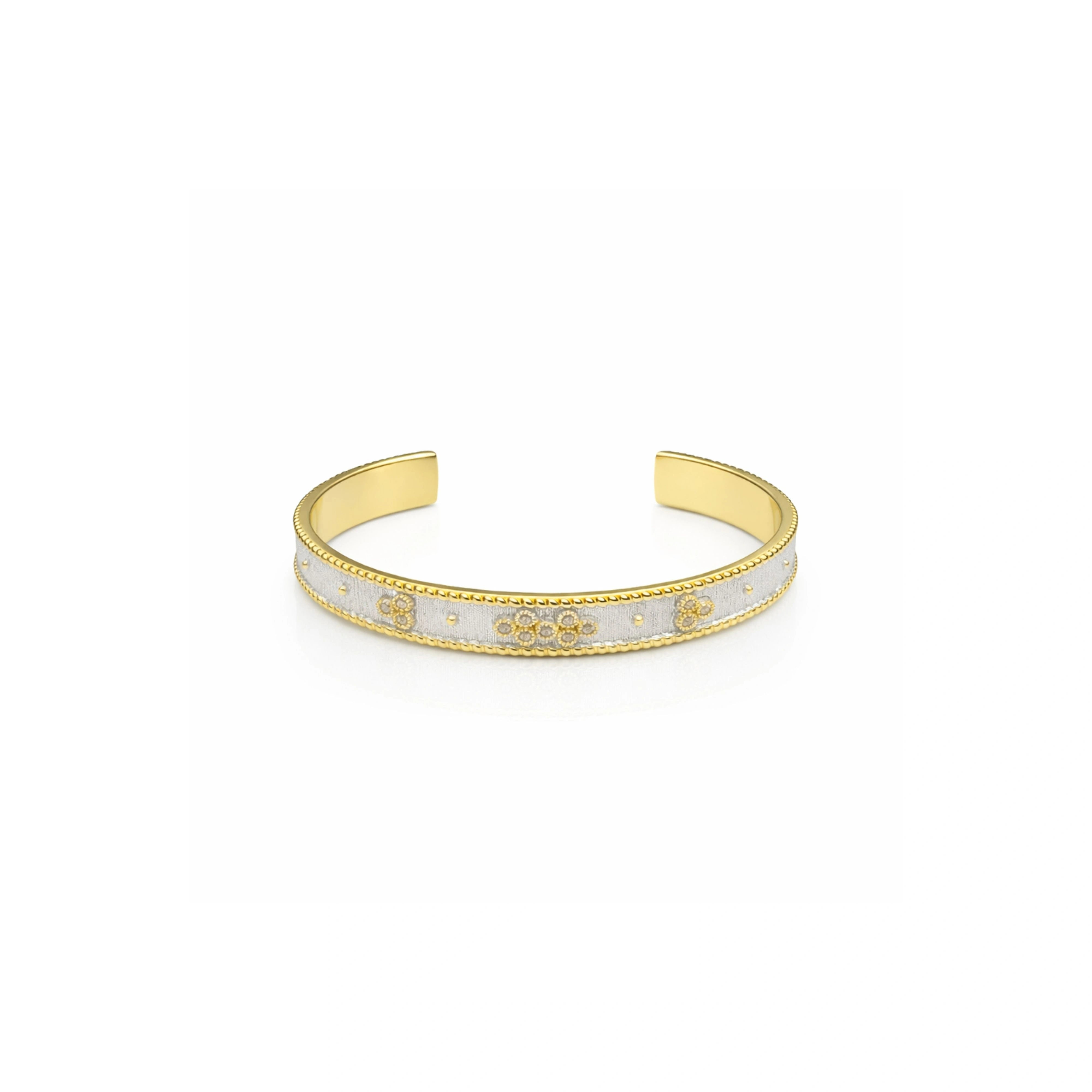 925 Sterling Silver Gold-Plated Floral Open Cuff Bracelet