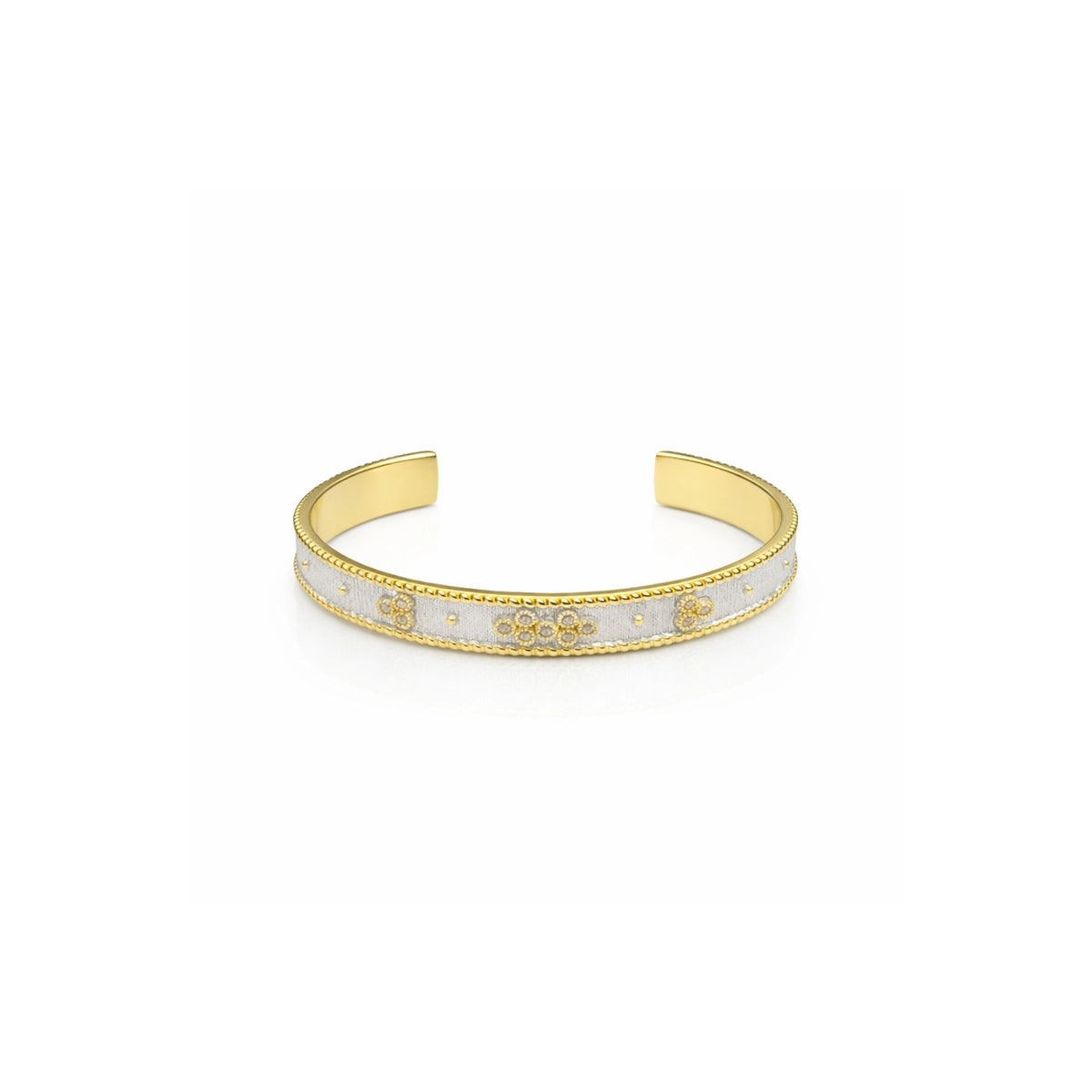 925 Sterling Silver Gold-Plated Floral Open Cuff Bracelet