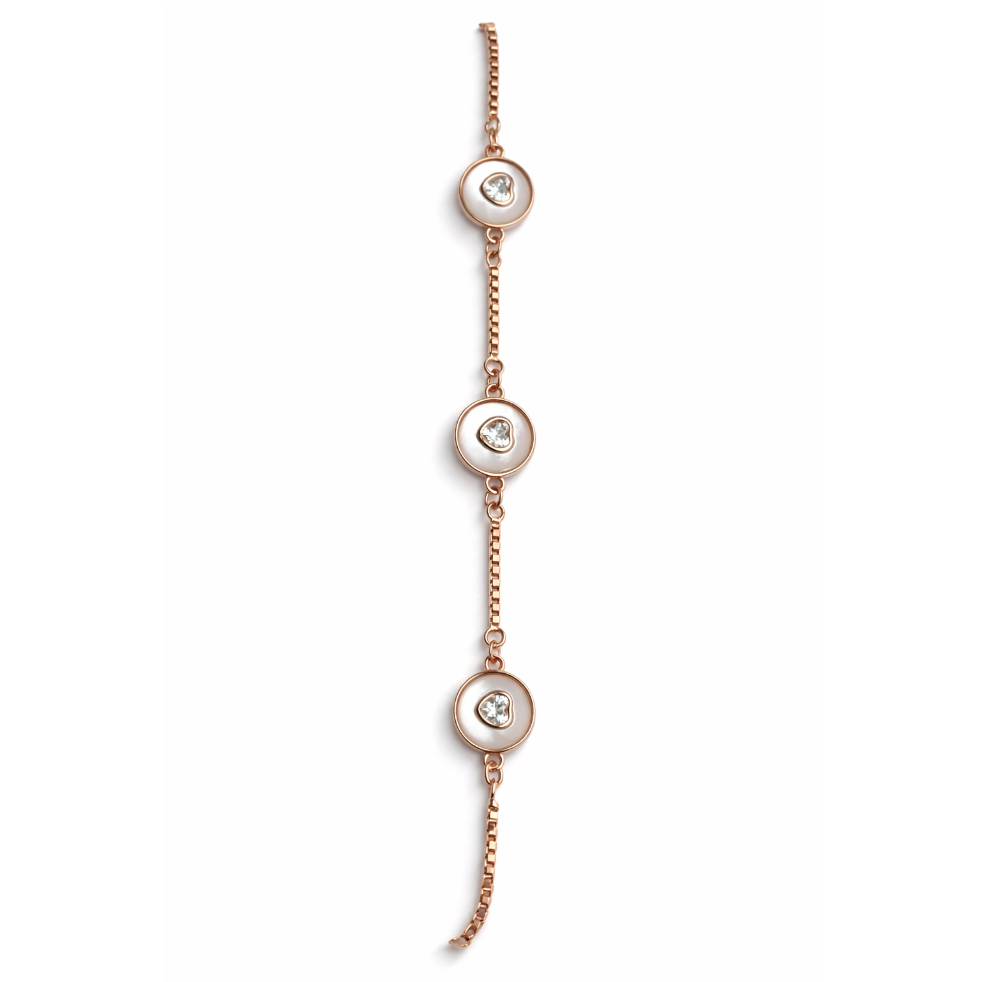 Rose Gold Heart Bracelet | Mother of Pearl Heart Charm Bracelet