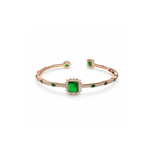 925 Silver Rose Gold Plated 925 Sterling Silver Emerald Green Open Cuff Bracelet