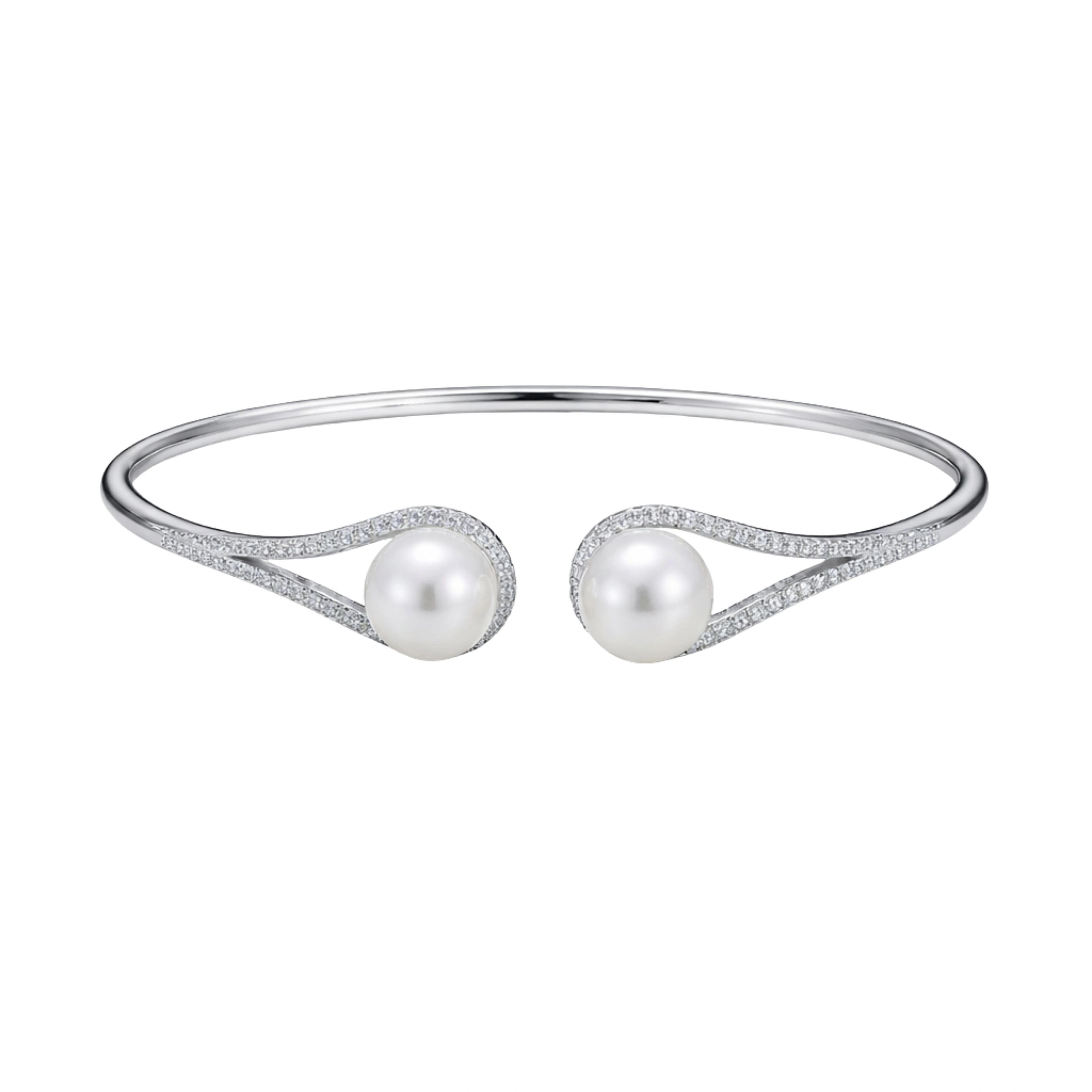 925 Sterling Silver Open Kada with Pearl & CZ