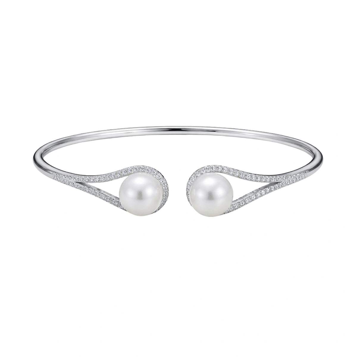 925 Sterling Silver Open Kada with Pearl & CZ