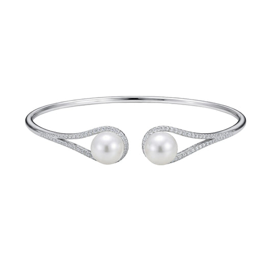 925 Sterling Silver Open Kada with Pearl & CZ
