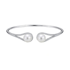 925 Sterling Silver Open Kada with Pearl & CZ