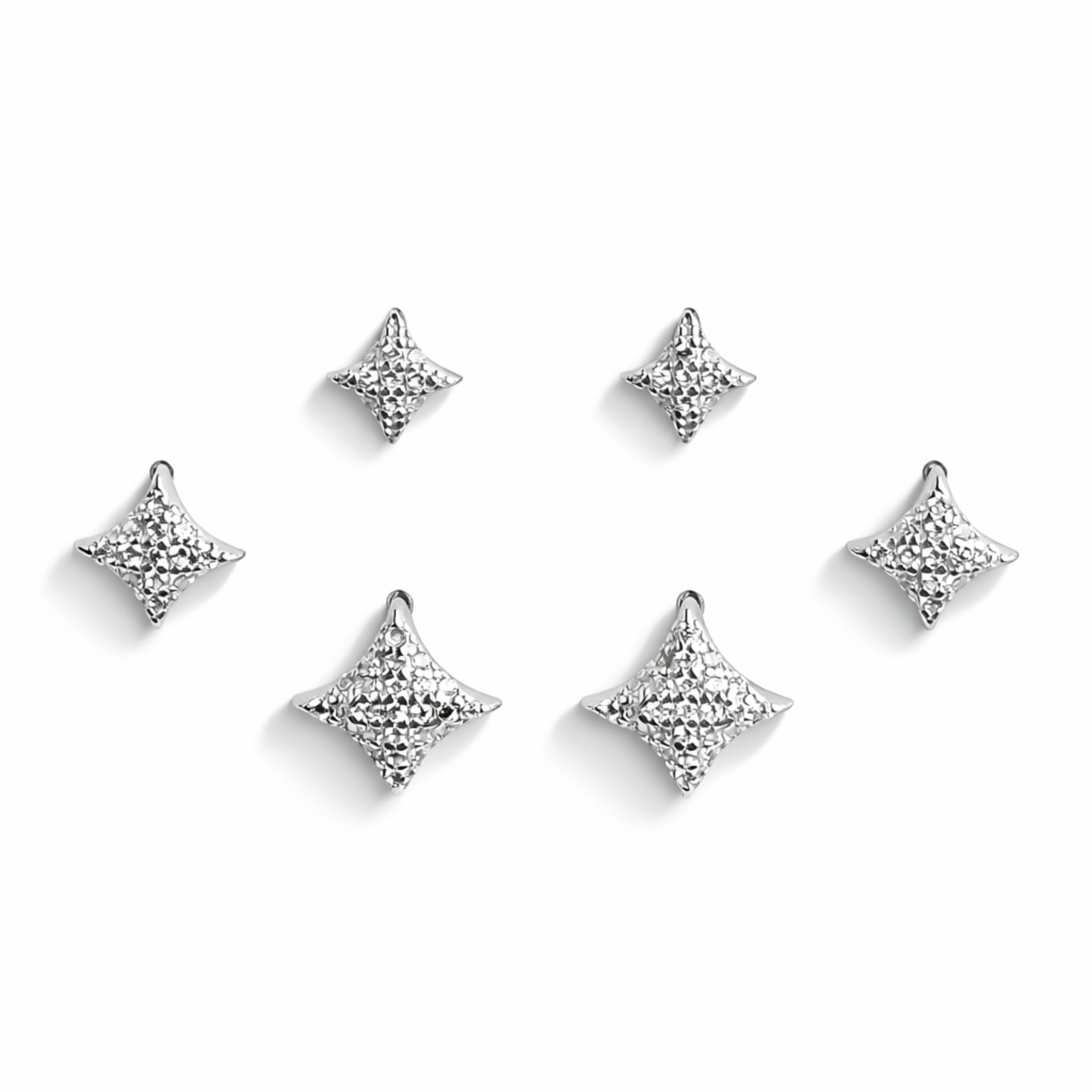 925 Sterling Silver Star Stud Earrings Set | 3 Pair CZ Sparkling Star Studs