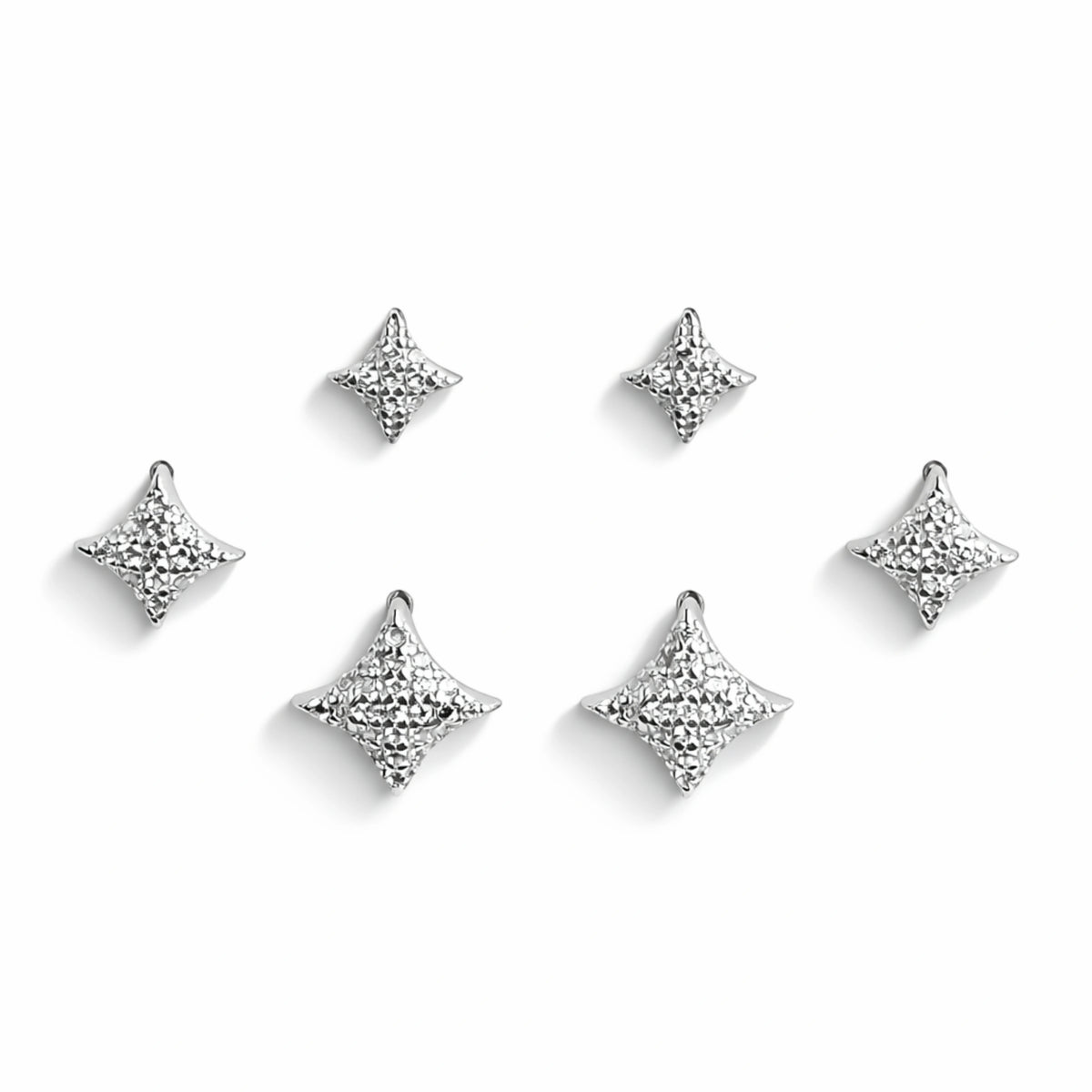 925 Sterling Silver Star Stud Earrings Set | 3 Pair CZ Sparkling Star Studs