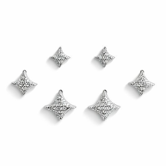 925 Sterling Silver Star Stud Earrings Set | 3 Pair CZ Sparkling Star Studs