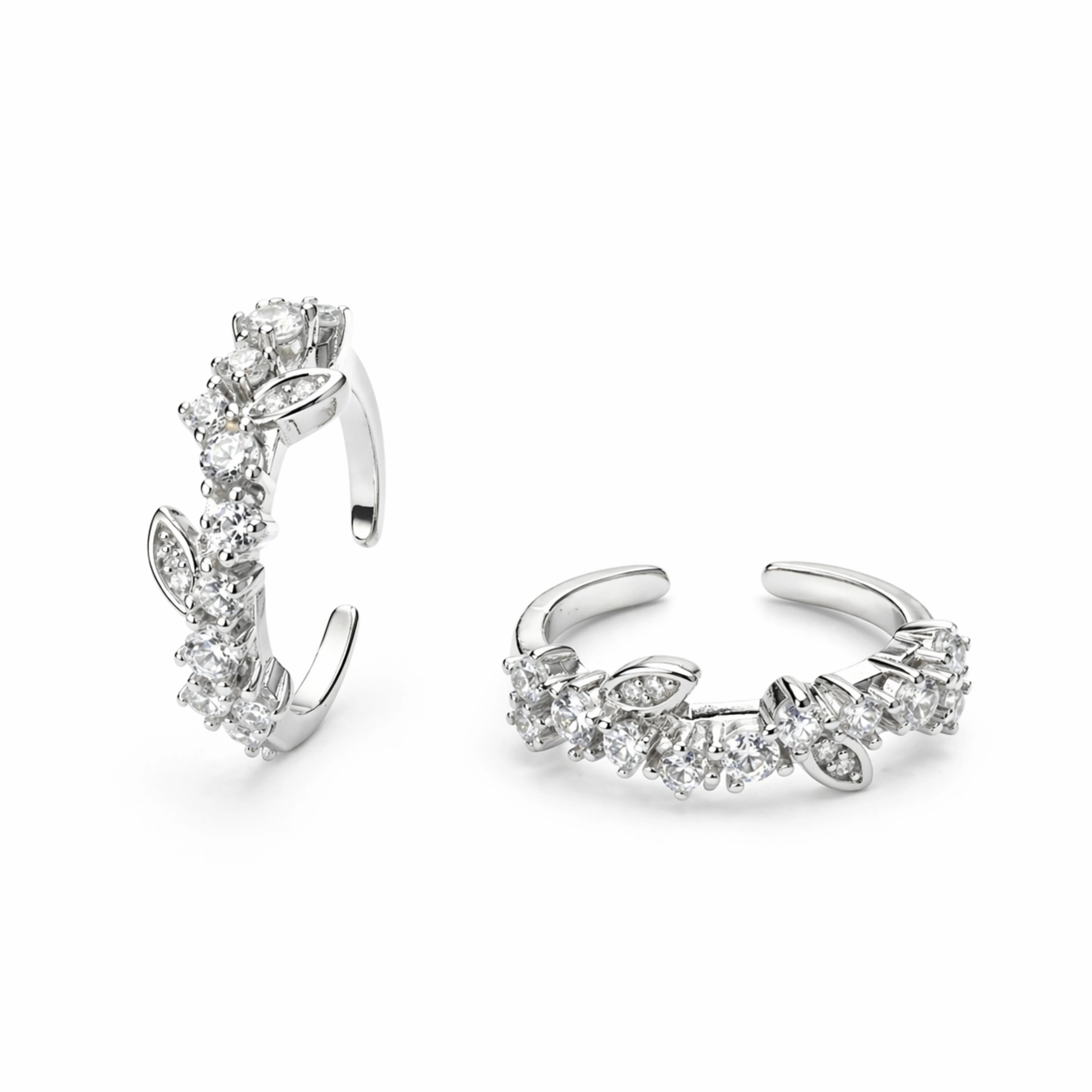 925 Sterling Silver Floral Crystal Adjustable Ring