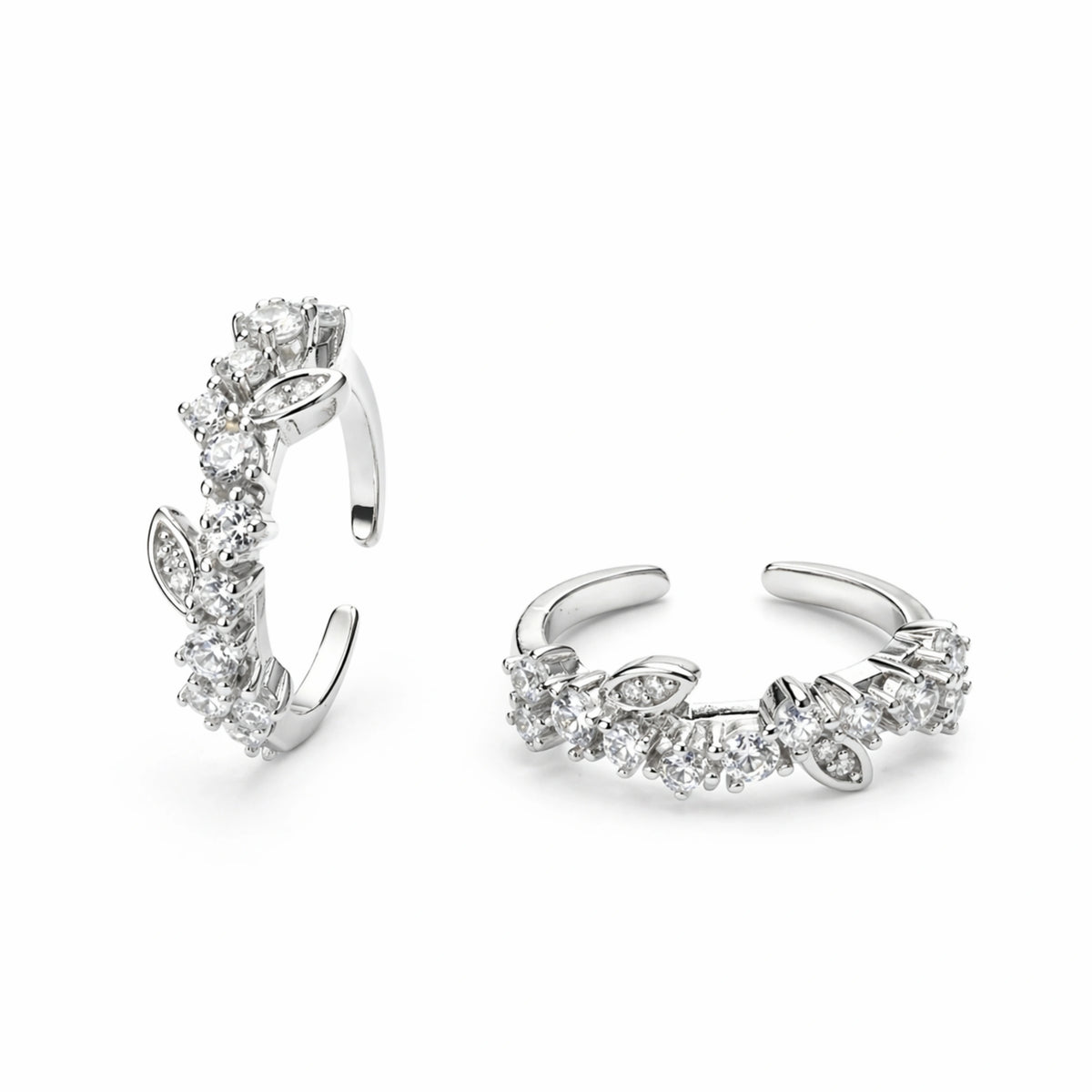 925 Sterling Silver Floral Crystal Adjustable Ring