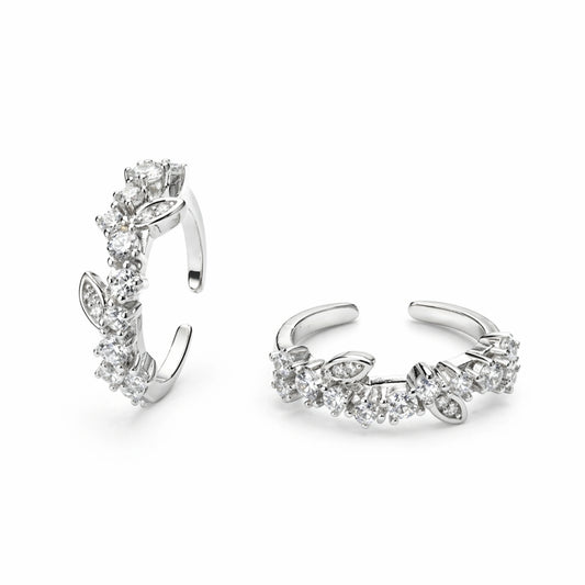 925 Sterling Silver Floral Crystal Adjustable Ring