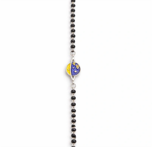 925 Sterling Silver Black Bead Nazariya Bracelet with Moon & Star Charm for Kids