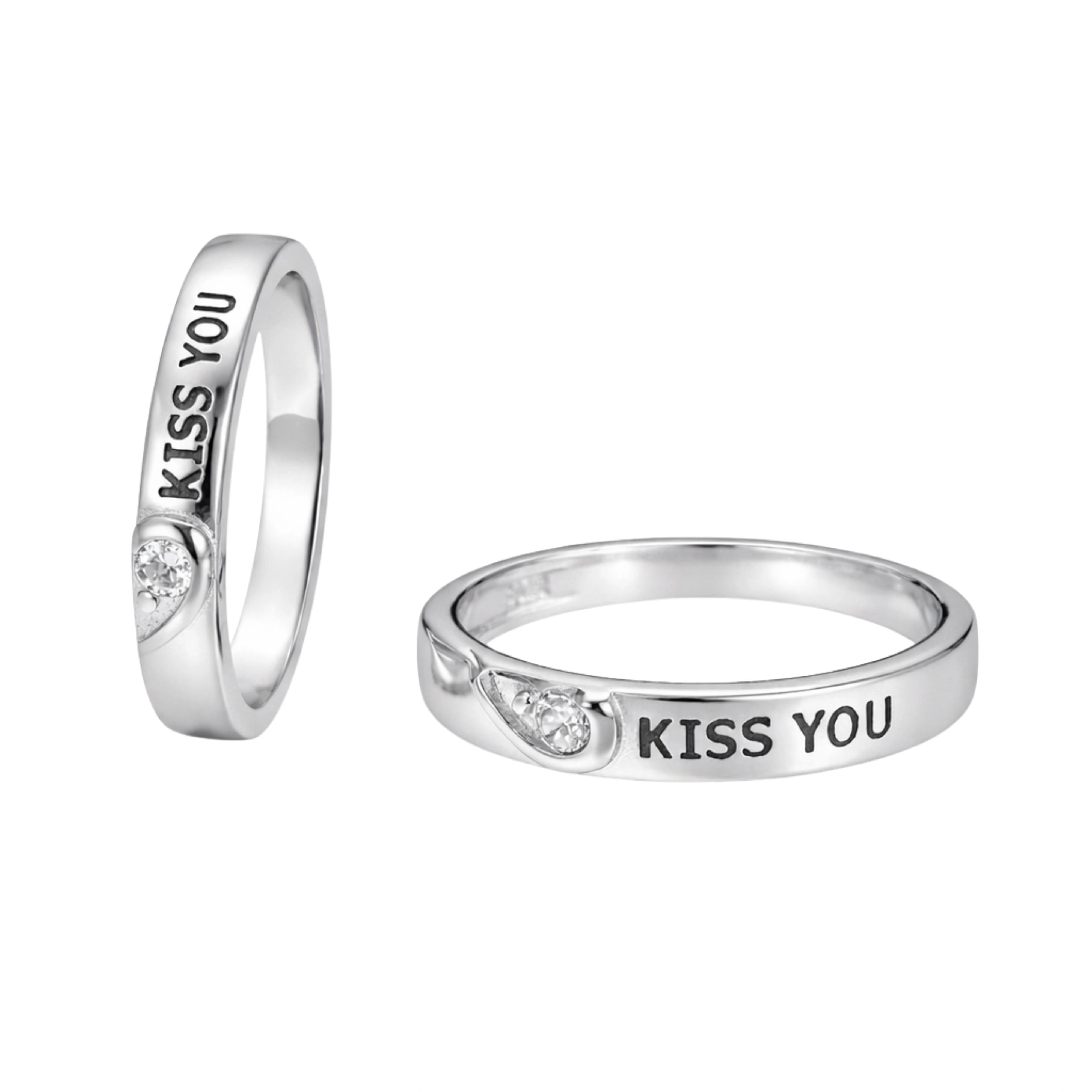 925 Sterling Silver Kiss You Engraved Couple Rings with Cubic Zirconia
