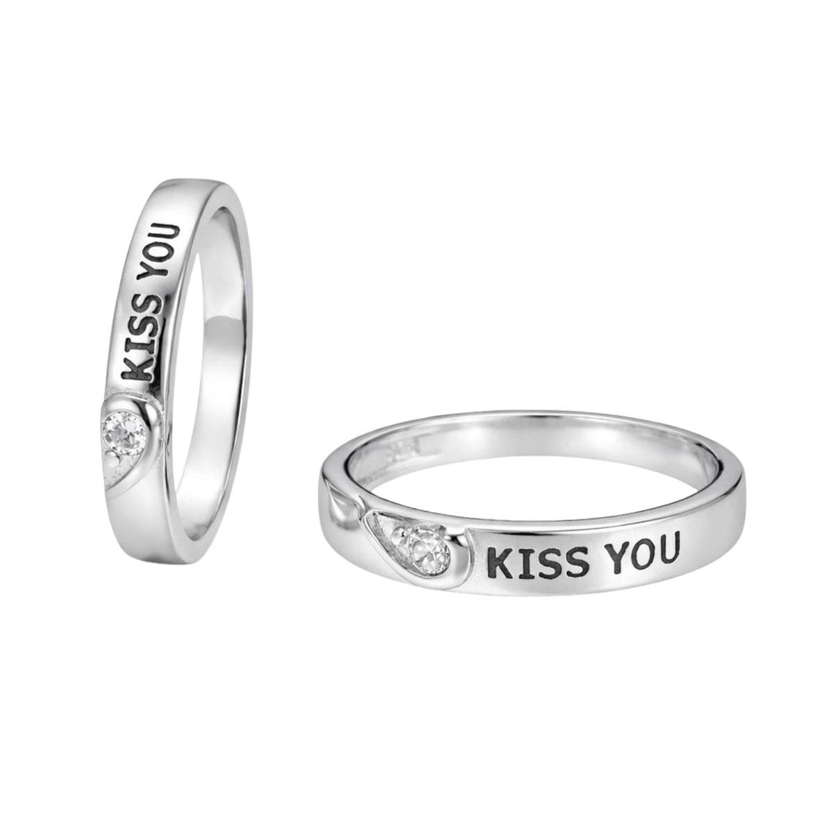 925 Sterling Silver Kiss You Engraved Couple Rings with Cubic Zirconia