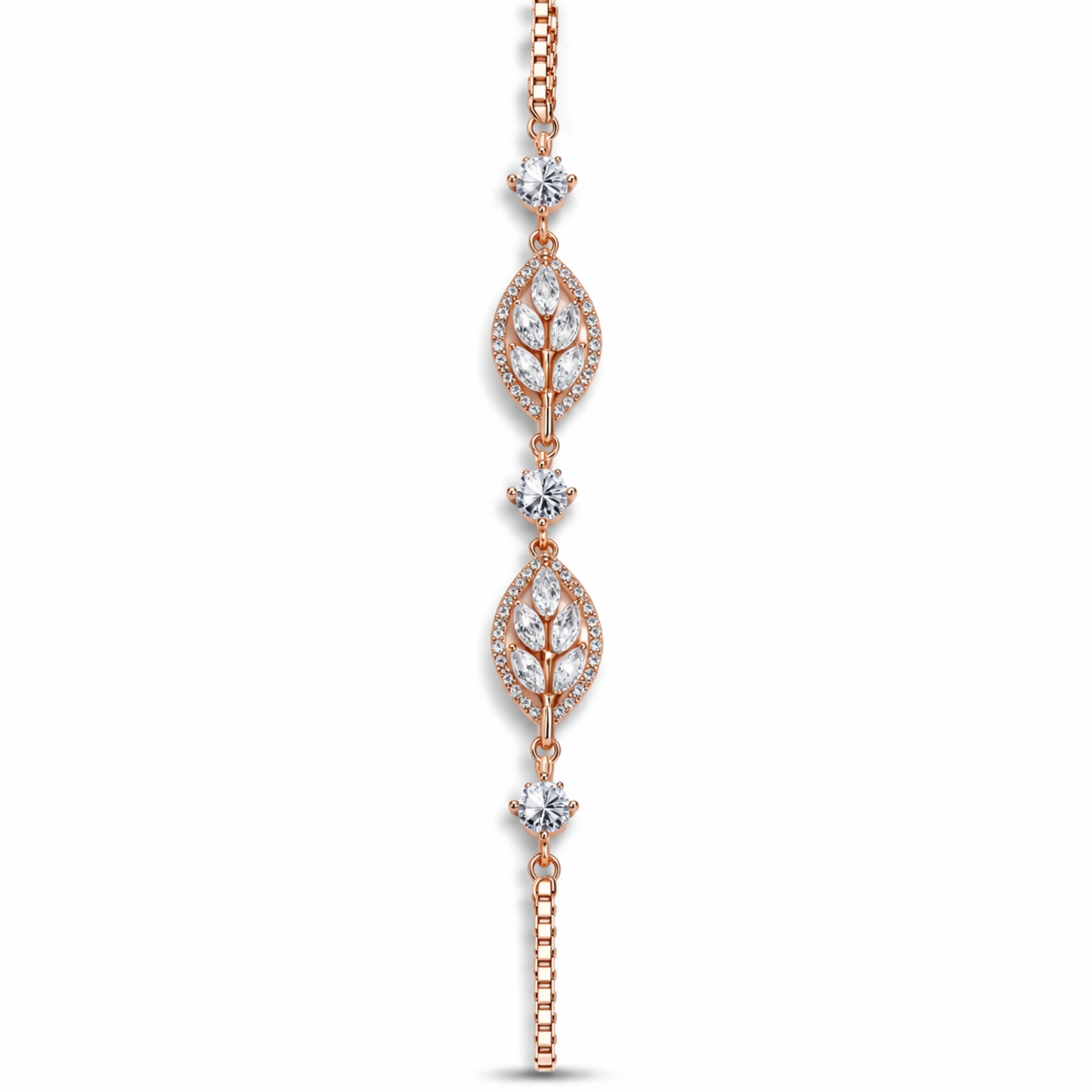Rose Gold Leaf Bracelet | Zircon Leaf Chain Bracelet for Women