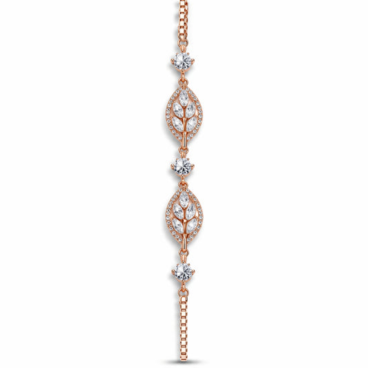 Rose Gold Leaf Bracelet | Zircon Leaf Chain Bracelet for Women
