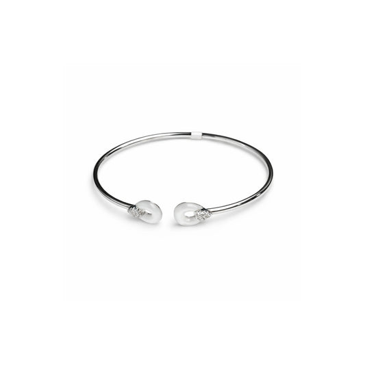 925 Sterling Silver White Stone Open Cuff Bracelet for Women