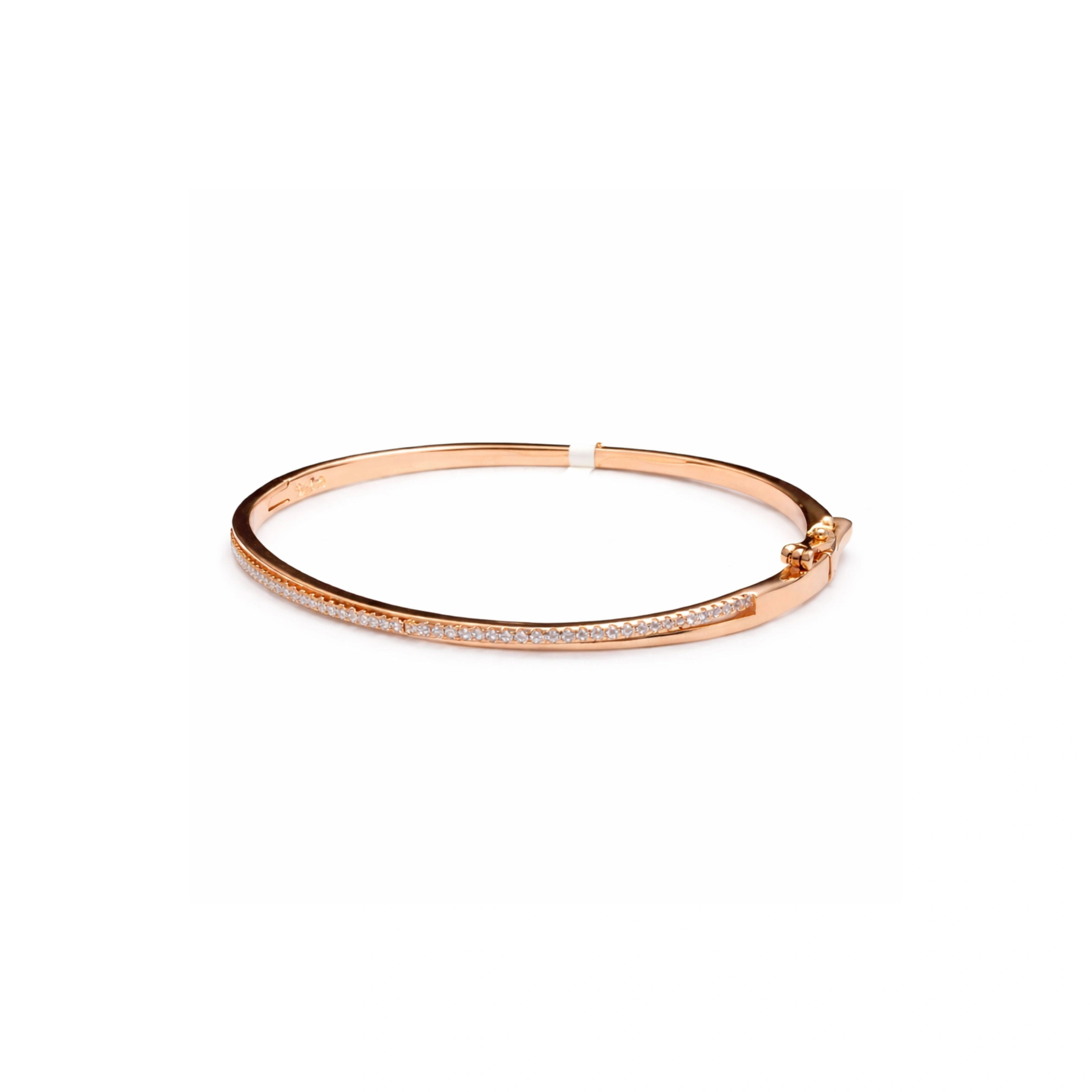 925 Silver Rose Gold Plated Crystal Line Bangle Bracelet for Women