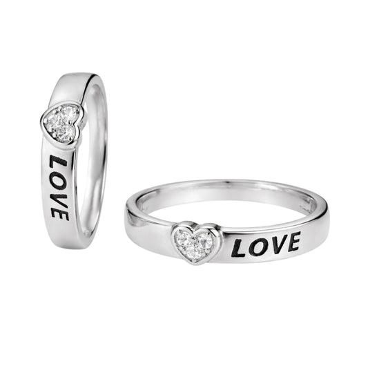 925 Sterling Silver Heart Love Engraved Couple Rings with Cubic Zirconia